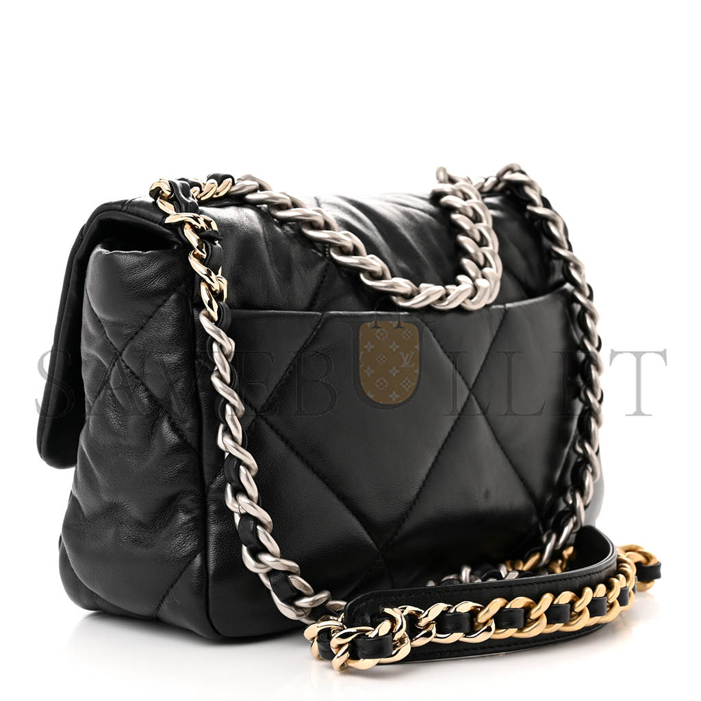 Ch*el lambskin quilted Ch*el 19 flap black as1160 (26*16*9cm)